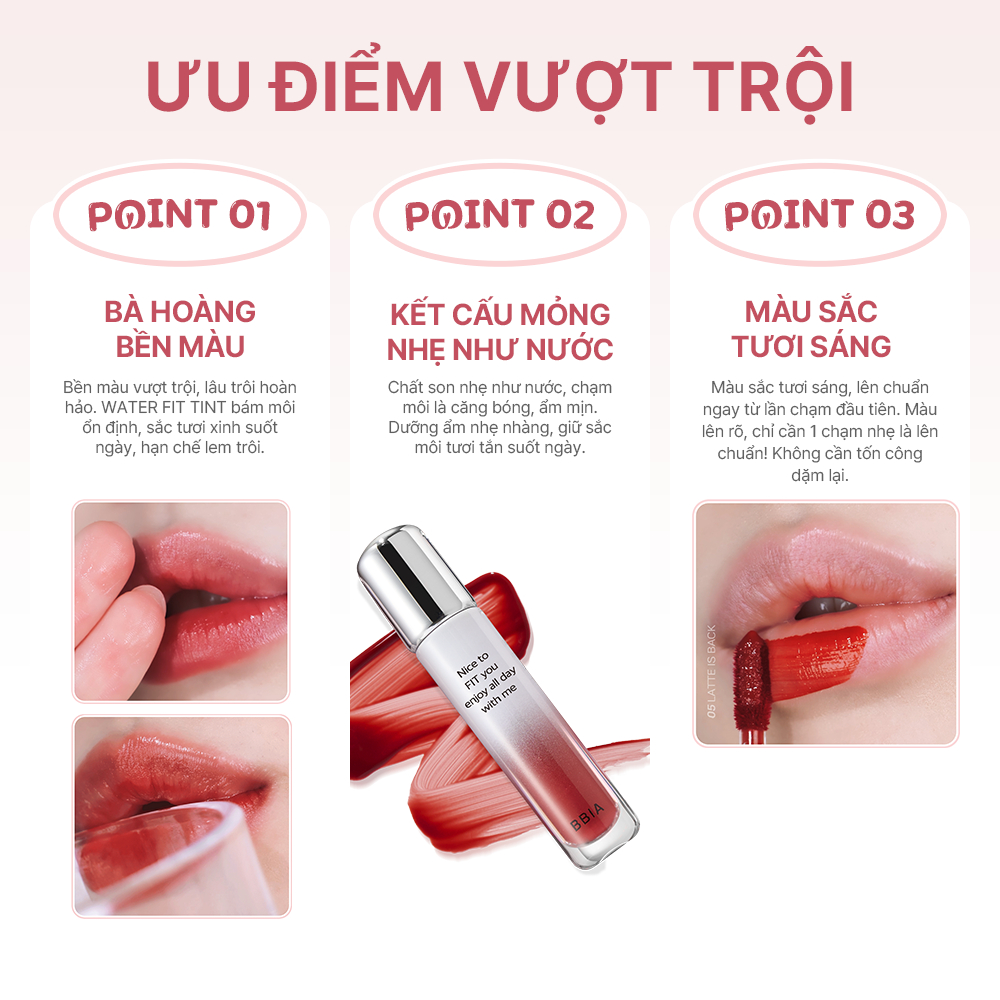 [MUA 2 GIÁ 299K] Son tint bóng lâu trôi, bền màu BBIA Water Fit Tint 4g | BigBuy360 - bigbuy360.vn
