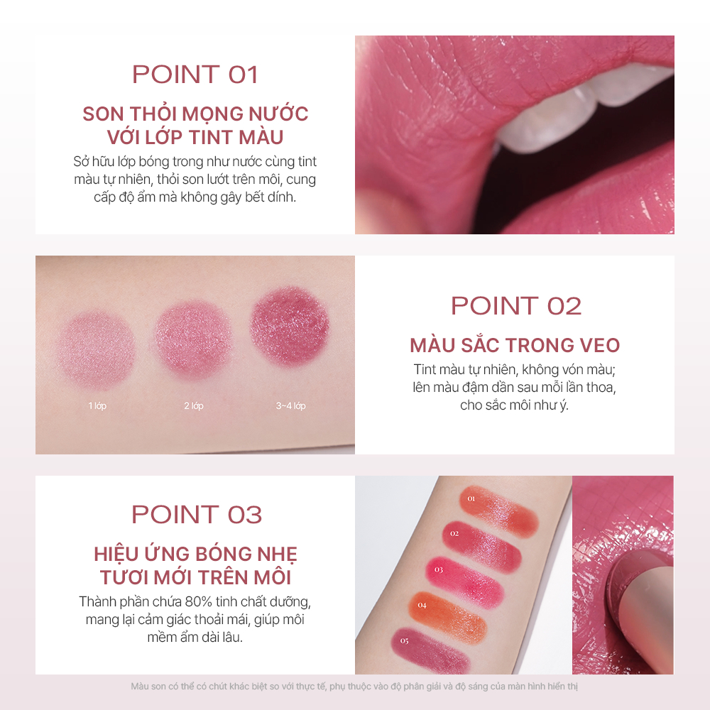 Son thỏi tint bóng căng mọng, dưỡng ẩm mềm mịn BBIA Ready To Wear Water Lipstick 3g | BigBuy360 - bigbuy360.vn