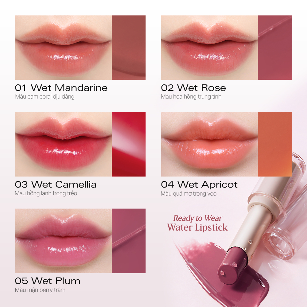 Son thỏi tint bóng căng mọng, dưỡng ẩm mềm mịn BBIA Ready To Wear Water Lipstick 3g | BigBuy360 - bigbuy360.vn