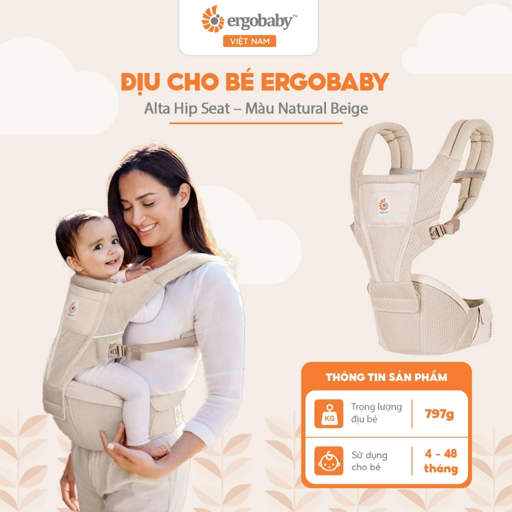 Địu Ergobaby Alta Hip Seat cho bé từ 4 - 48 tháng tuổi, thoáng khí đa năng, an toàn cho bé