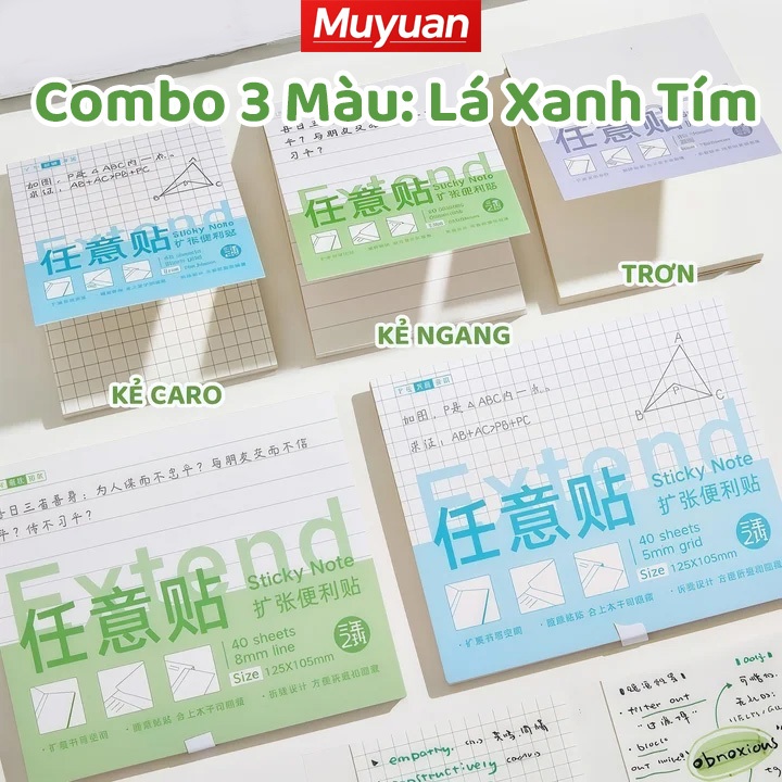 Muyuan Giấy Ghi Chú Hình Vuông – Sticker Note Kẻ Ngang/Ô Vuông/Trống, Giấy Mịn Dính Chắc