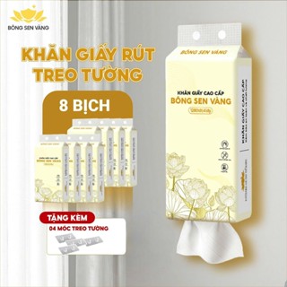 Thùng 8 Bịch Khăn Giấy Rút Treo Tường 1280 Tờ Bông Sen Vàng (Tặng 4 móc treo tường)