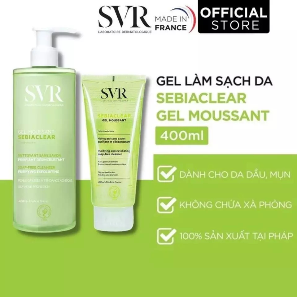 Sữa Rửa Mặt SVR Chính hãng Cho Da Dầu SVR Sebiaclear Gel 200ml-400ml