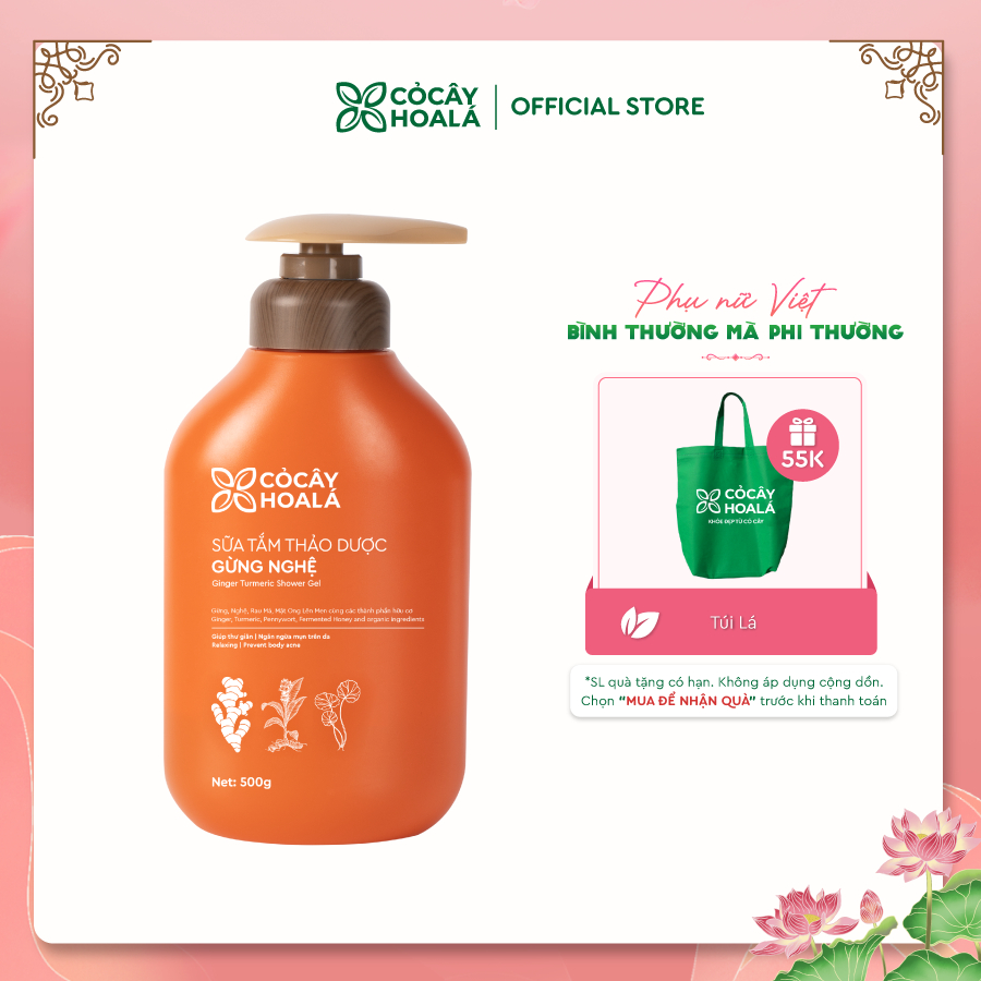 Sữa Tắm Thảo Dược Gừng Nghệ Cỏ Cây Hoa Lá Chính Hãng- Làm Sạch Sâu Mờ Thâm Mụn - 500g