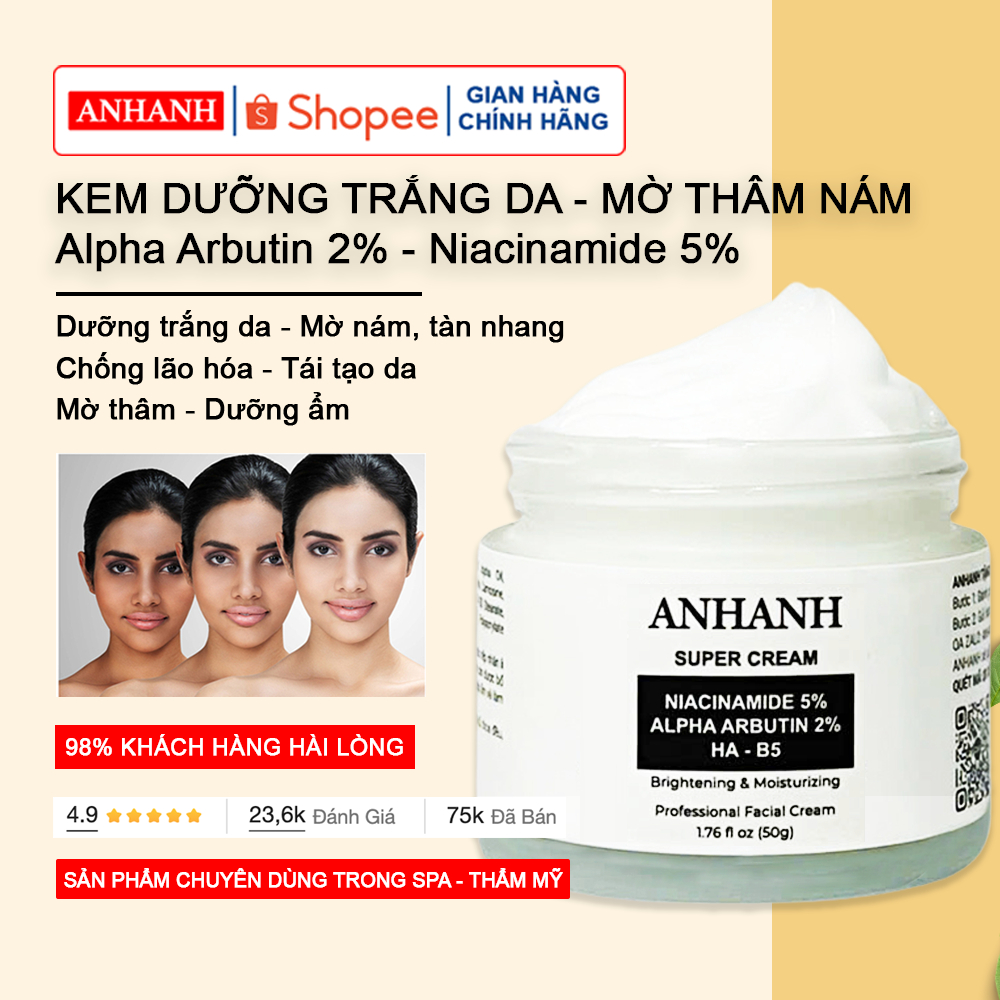 Kem Alpha Arbutin + Glutathione dưỡng trắng da, mờ thâm nám ANHANH - ngừa lão hóa, cấp ẩm sâu