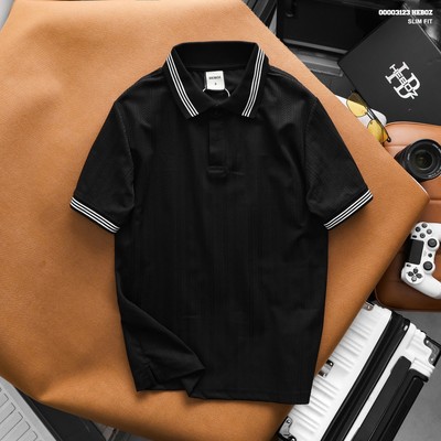 Áo polo nam Heboz Texture Collar 3M, áo phông nam cổ bẻ phối sọc - 00003123