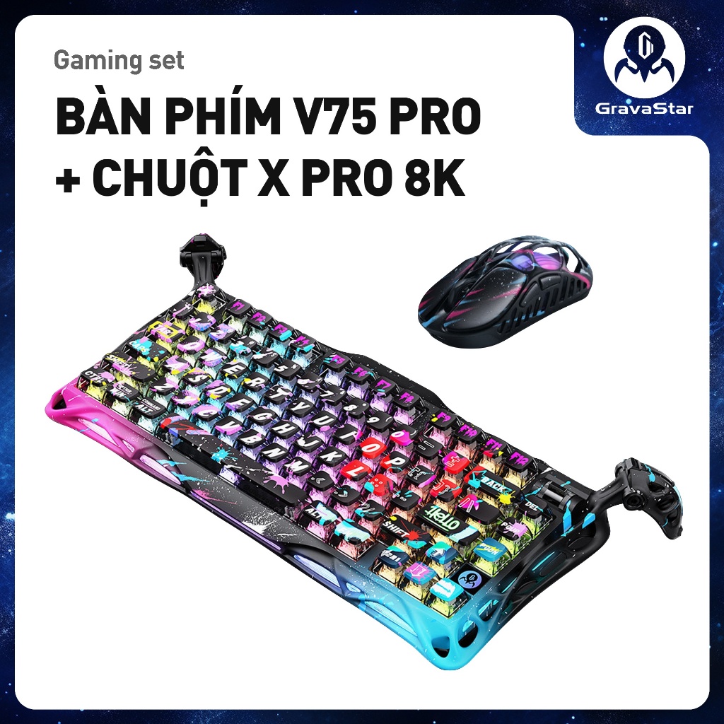 Combo Bàn Phím HE Mercury V75 Pro Gravastar và Chuột Gaming X Pro 8K Gravastar - Hàng chính hãng