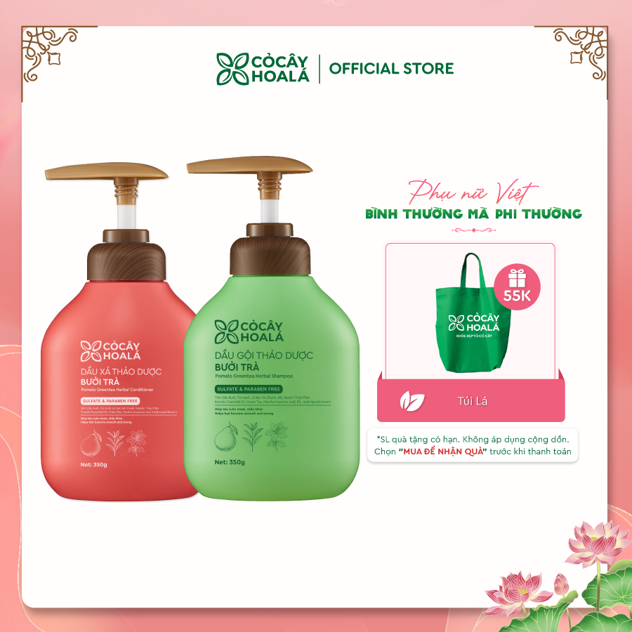 Dầu Gội Thảo Dược Cỏ Cây Hoa Lá Bưởi Trà Dưỡng Tóc Chắc Khỏe 350g - Dành Cho Tóc Khô Xơ, Hư Tổn