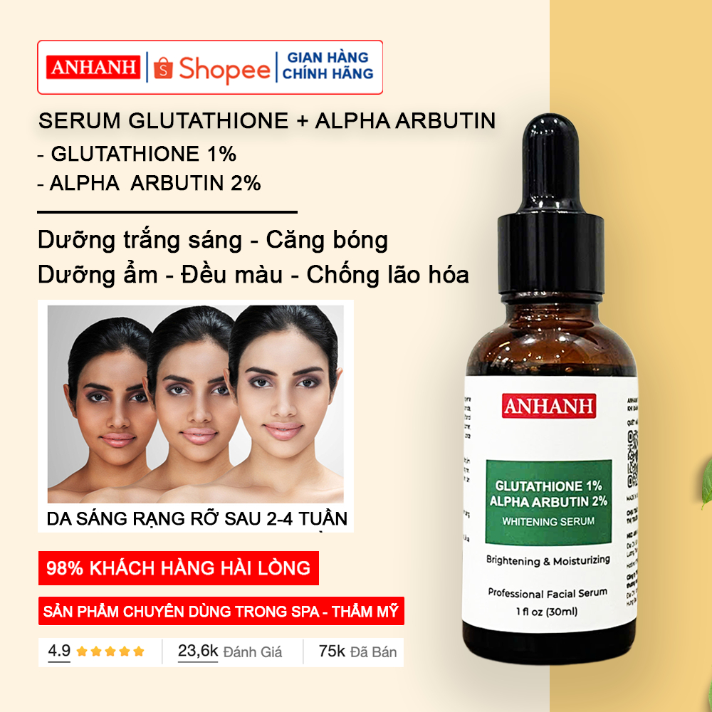 Serum Alpha Arbutin + Glutathione Whitening dưỡng trắng sáng, căng bóng, mờ thâm, chống lão hóa ANHA