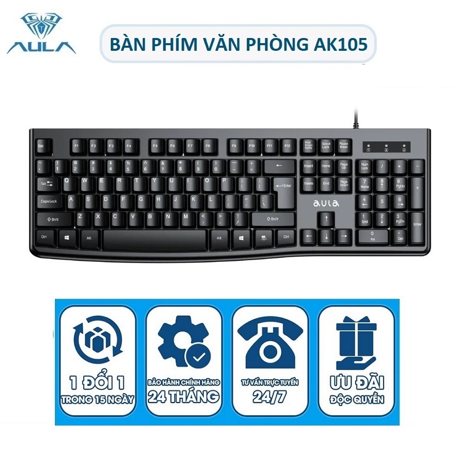 Bàn phím Văn Phòng có dây chính hãng Aula AK105 - Bảo Hành 24 Tháng