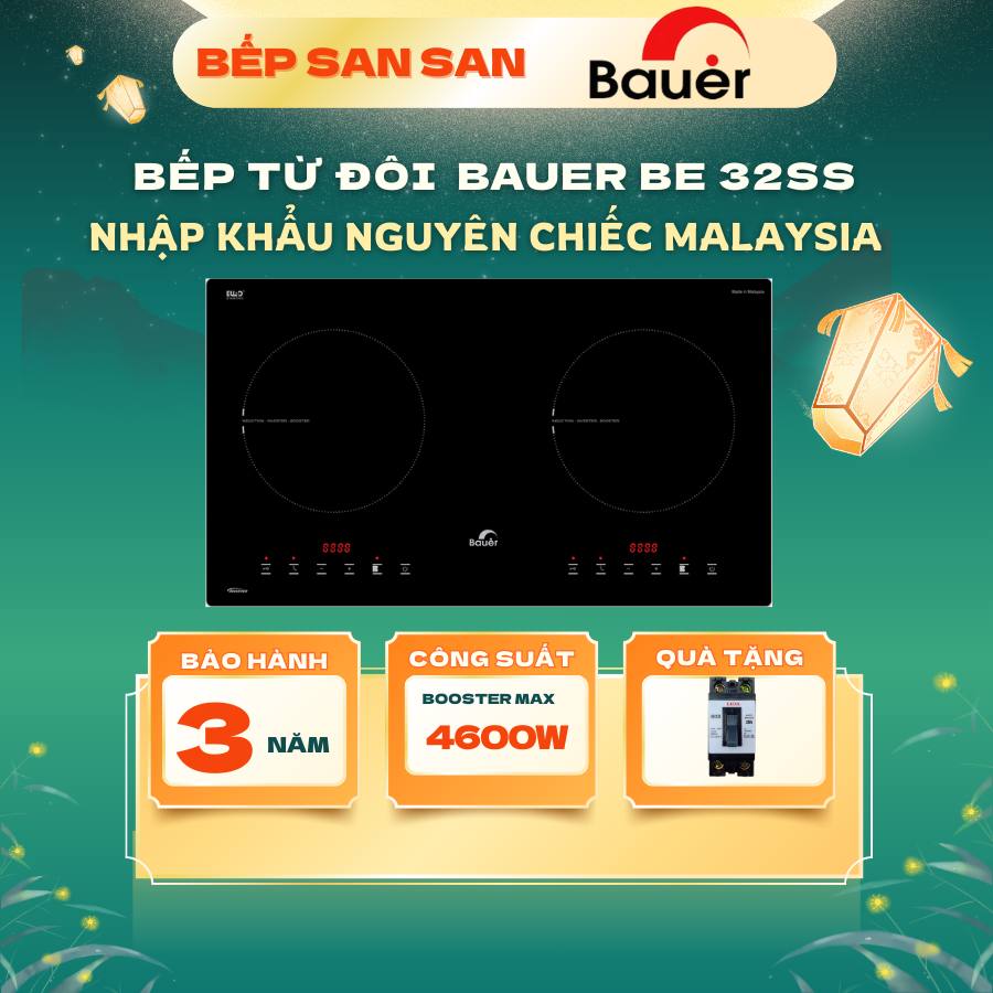 Bếp từ đôi Bauer BE 32SS | Bếp từ inverter | Nhập nguyên chiếc malaysia | Bảo hành chính hãng Bauer 