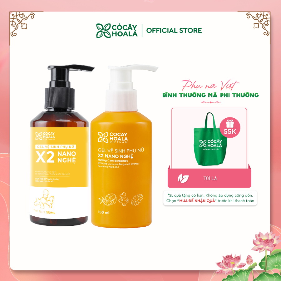 Dung Dịch Vệ Sinh Phụ Nữ Gel X2 Nano Nghệ Cỏ Cây Hoa Lá Chính Hãng Phiên Bản Mới 150ml Làm Sạch Dịu Nhẹ