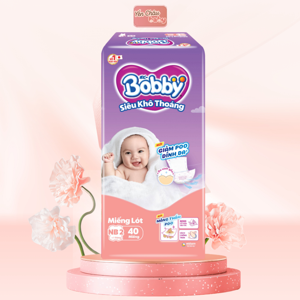 Miếng lót sơ sinh Bobby NB2 40M, siêu khô thoáng thấm hút, hạn chế hăm, an toàn cho da bé