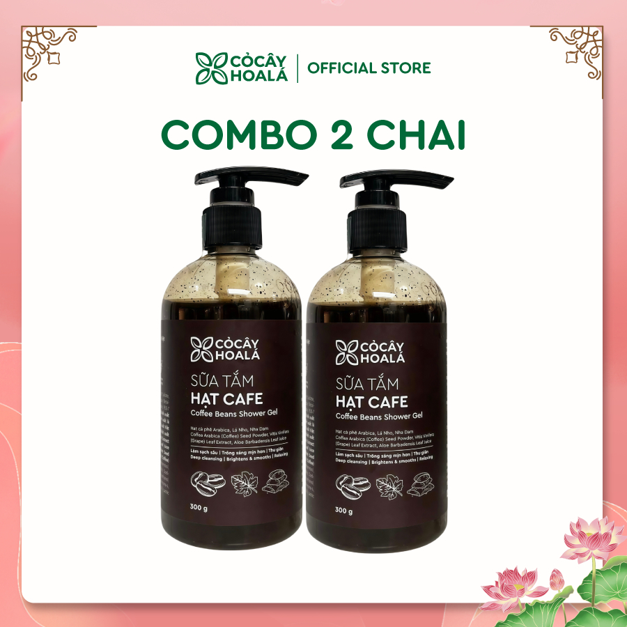 COMBO 2 CHAI Sữa Tắm Hạt Cà Phê Cỏ Cây Hoa Lá 300g - Làm Sạch Sâu, Loại bỏ Tế Bào Chết một cách dịu nhẹ