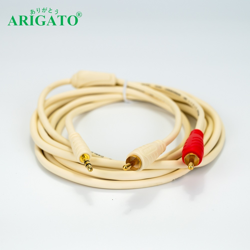 Dây AV 1 Ra 2, Dây Loa 1 Đầu 3.5 Ra 2 Đầu AV 1.5M 3M 5M, 10M Trắng Hàng Xịn ARIGATO