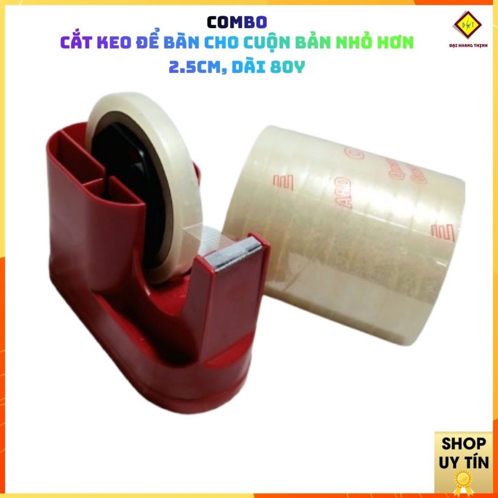 COMBO cắt băng keo để bàn 2002 và băng keo đi kèm dùng keo bản nhỏ hơn 2.5cm dài 80y MÀU NGẪU NHIÊN