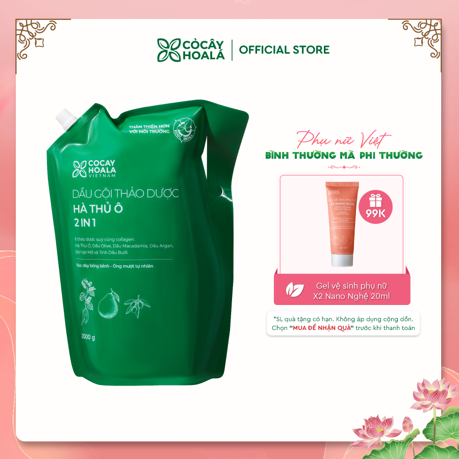 Dầu Gội Thảo Dược Hà Thủ Ô 2in1 Cỏ Cây Hoa Lá 2000g - Giảm Gãy Rụng, Dưỡng Tóc Chắc Khỏe