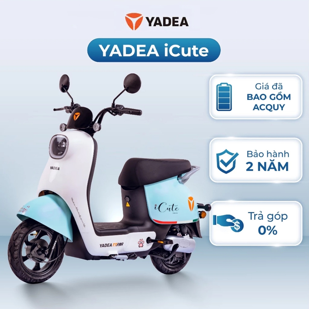 Xe Máy Điện Yadea iCute Đáng Yêu 70Km Một Lần Sạc Dung Tích Cốp 11 L - Bảo Hành 2 Năm