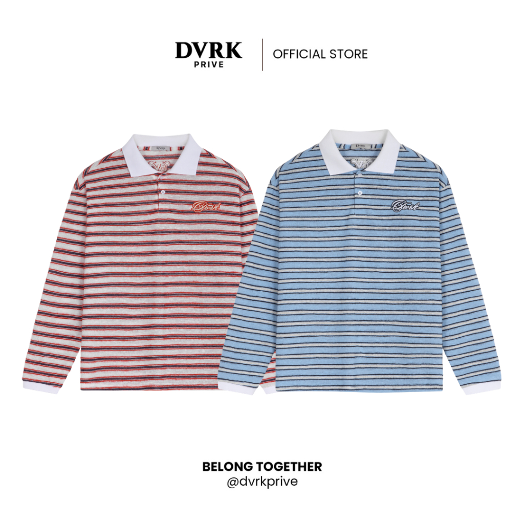 Áo Polo Tay Dài Unisex Form Oversize DVRK Privé Knit Thun Sọc Kẻ Ngang Furry Mềm Mịn Local Brand