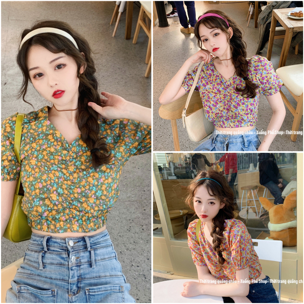 (Thanh lý- Hàng chưa sử dụng) Áo Crop top hoa Style Retro Hongkong QC70 Quảng Châu