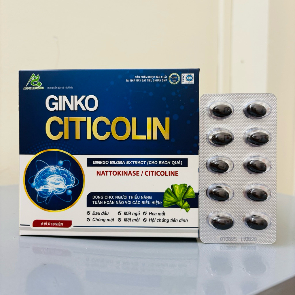 Bổ não ngừa đột quị Ginko 𝐂𝐈𝐓𝐈𝐂𝐎𝐋𝐈𝐍 - H/60 viên