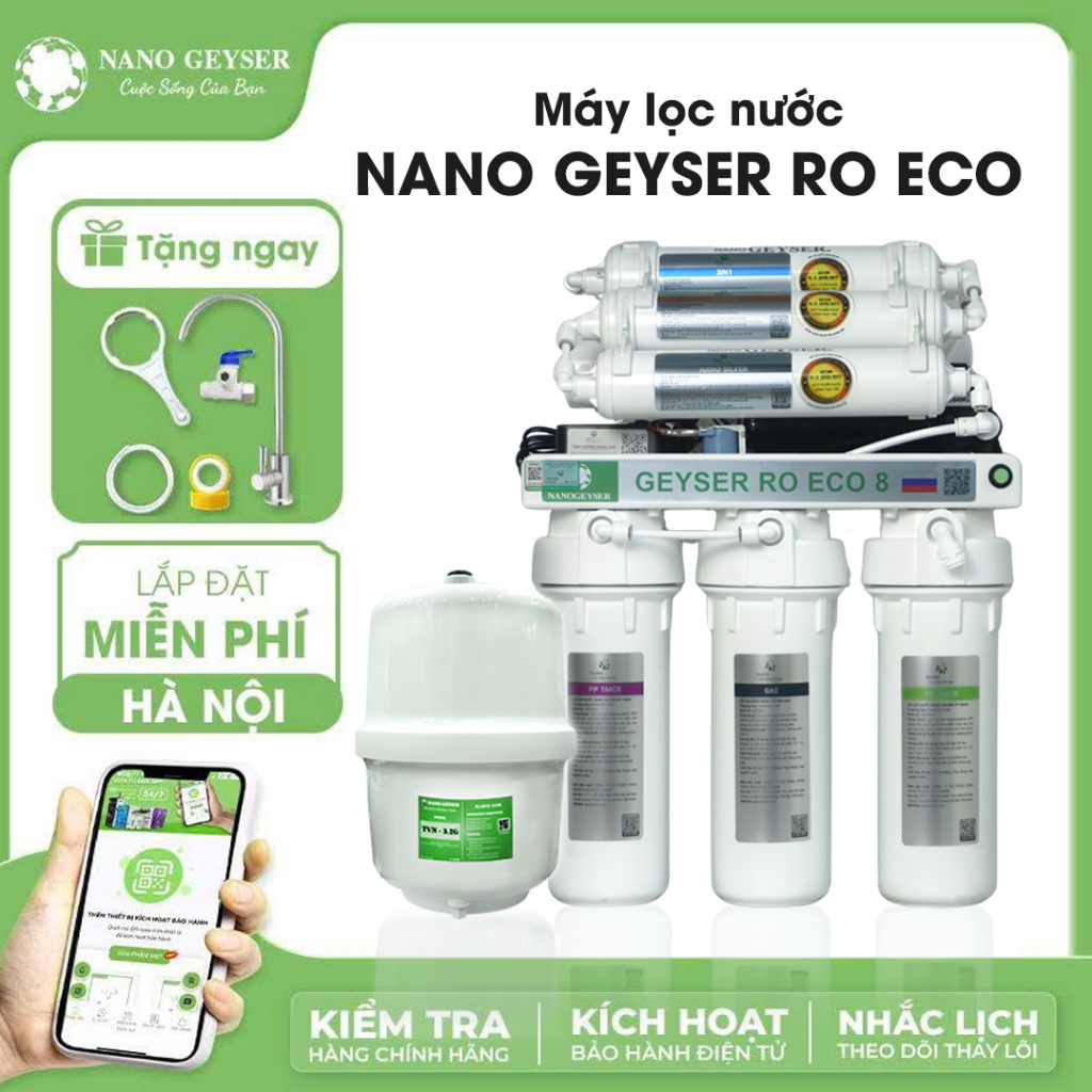 Máy lọc nước tinh khiết Nano Geyser RO ECO 8, Công nghệ lọc tinh khiết, Bổ sung khoáng chất tự nhiên
