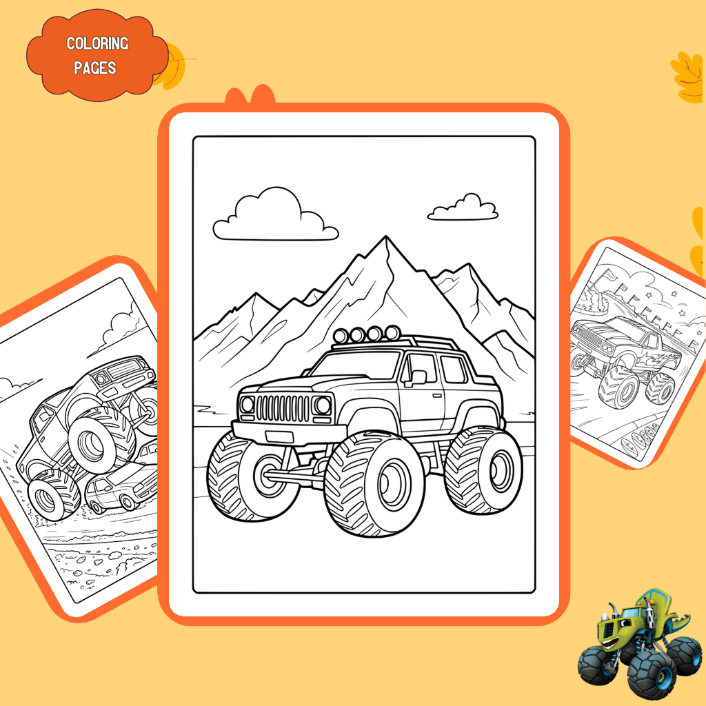 Bộ 50/25/10 tờ tranh tô màu, tranh tập tô cho bé, hình xe ô tô Monster Truck, giấy A4, A5 dày 160gsm