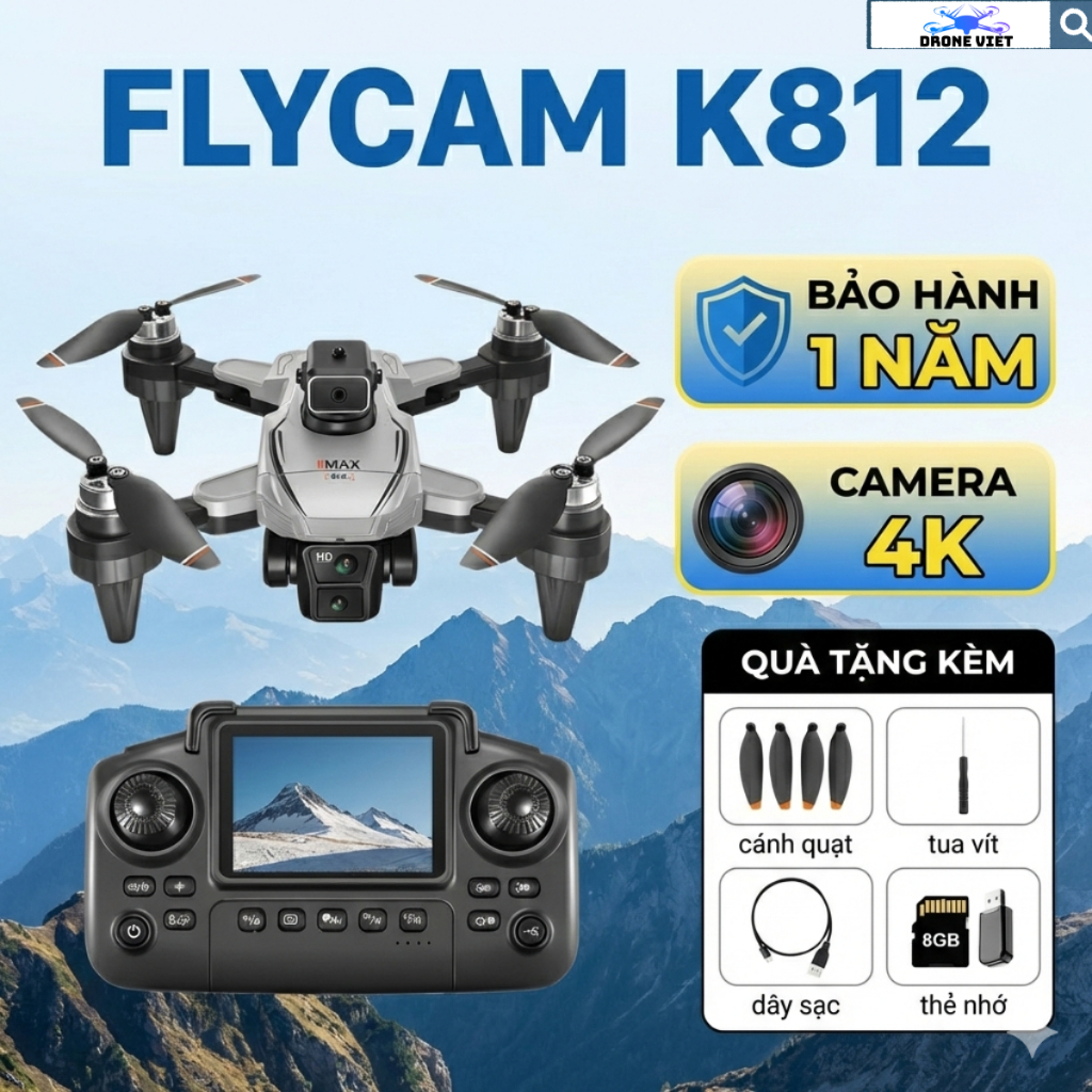 Máy Bay Flycam K812 Max Flycam camera 4K tay cầm màn hình Cảm Biến Chống Va Đập,