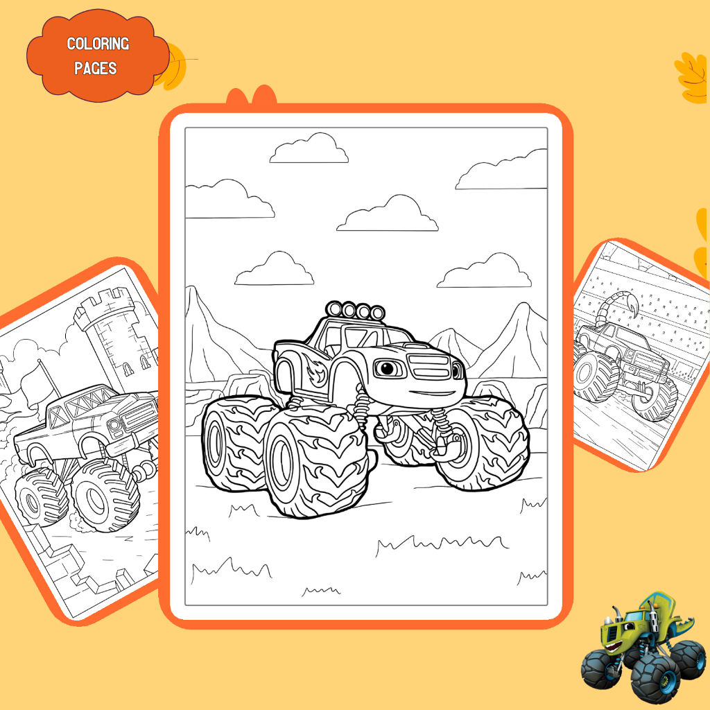 Bộ 50/25/10 tờ tranh tô màu, tranh tập tô cho bé, hình xe tải Monster Truck, giấy A4, A5 dày 160gsm 