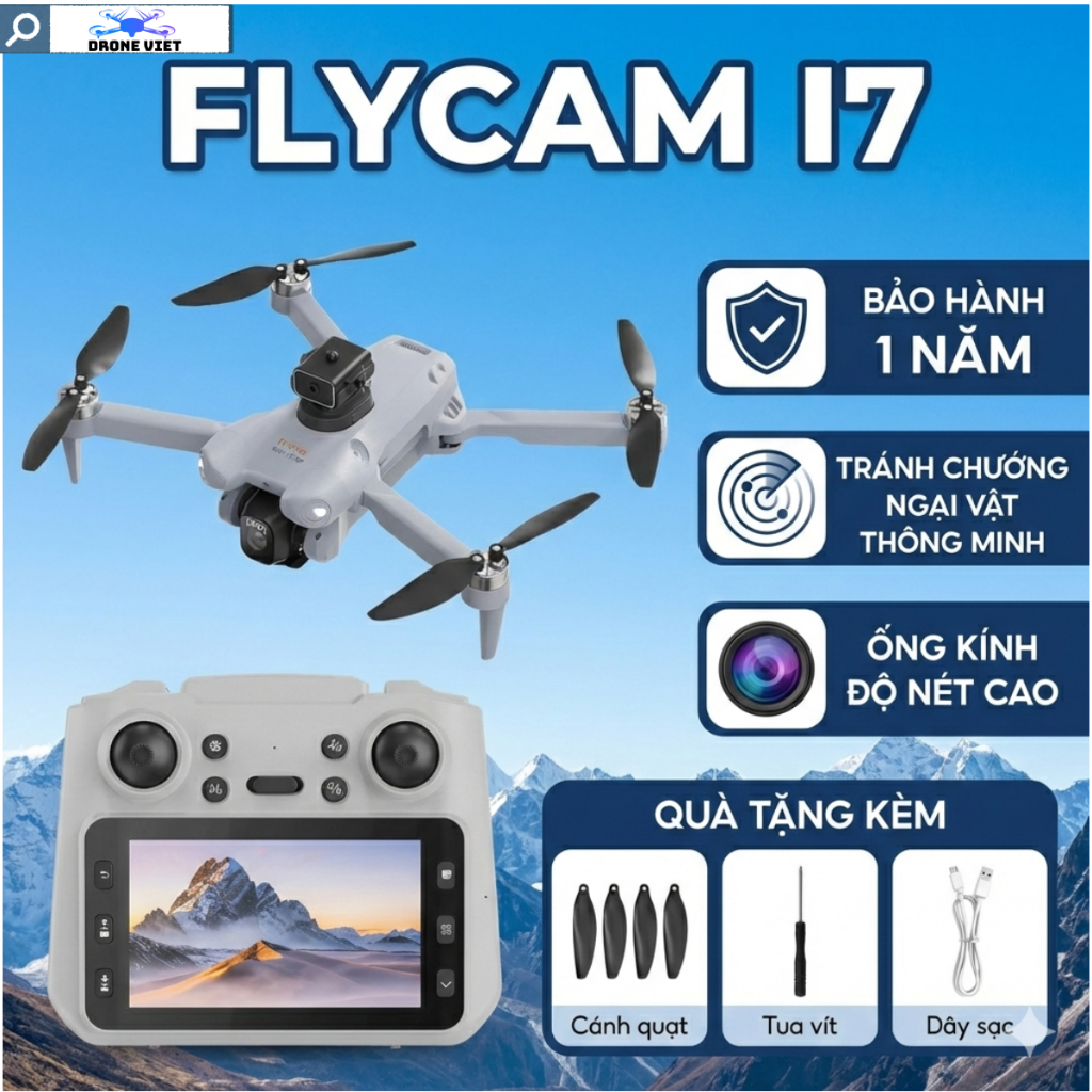 Drone Flycam giá rẻ i7 pro tay cầm RC, Máy bay điều khiển từ xa camera 4k HD quay chụp, FPV