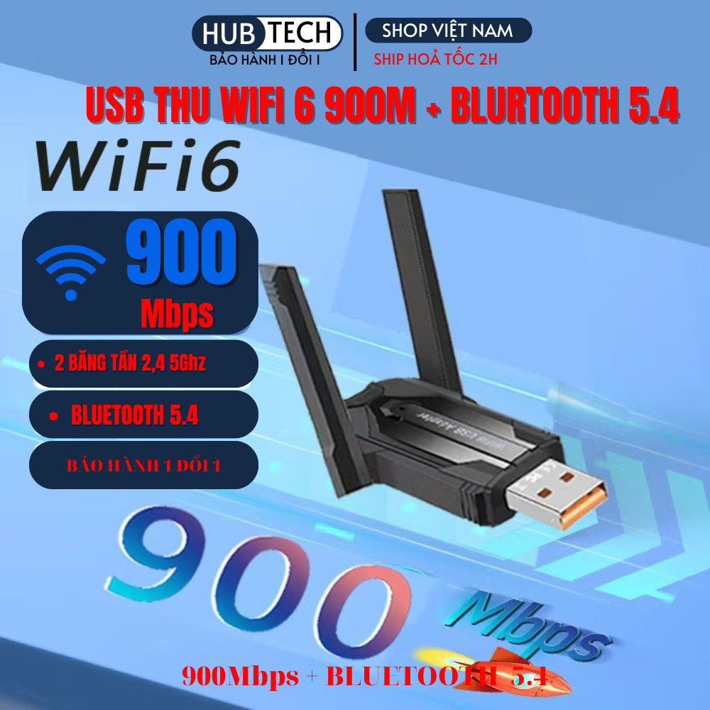 USB Thu WiFi 6 Băng Tần Kép 5G 900Mbps & Bluetooth 5.4 – Card WiFi 2 Trong 1 Siêu Tốc Cho PC, Laptop Gaming Siêu Mạnh