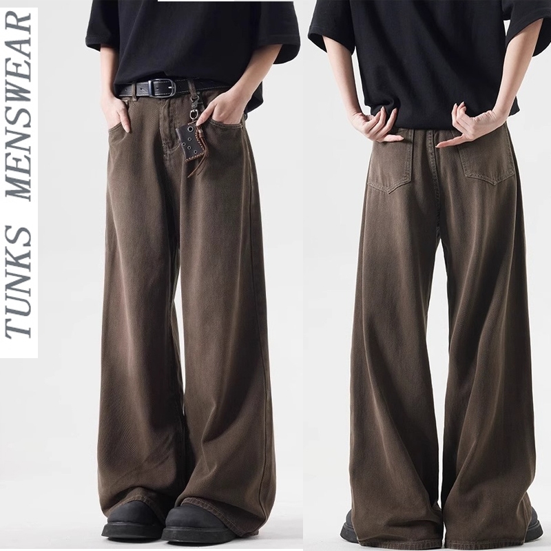 Quần Jean Nam Baggy Ống Suông Nâu Cà Phê, Kiểu Dáng Dài Rộng Thời Trang Hàn Quốc, Chất Liệu Đẹp Tôn 