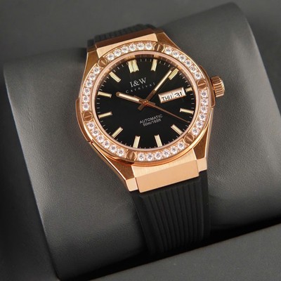 Đồng hồ nam chính hãng I&W Canrival 55851G2-S9 Viền vàng, Kính sapphire,chống nước 50m,máy cơ Automatic,dây cao su