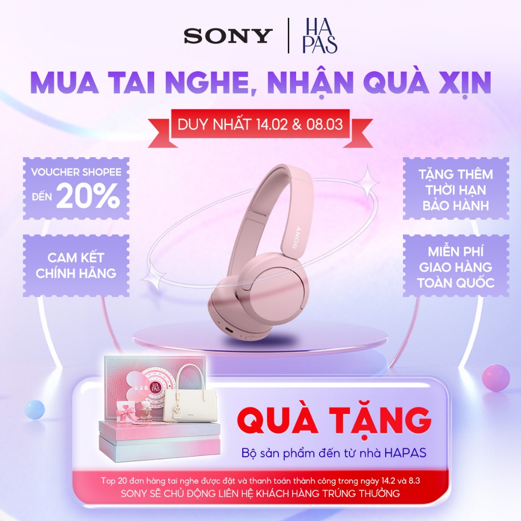 Tai nghe bluetooth Sony WH-CH520 siêu nhẹ 147g đeo thoải mái, chỉnh EQ qua app, nhiều màu thời trang | BigBuy360 - bigbuy360.vn