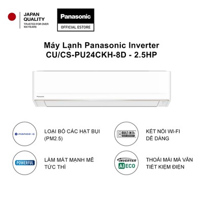 [Sẵn hàng miền Bắc] Máy Lạnh Panasonic Inverter CU/CS-PU24CKH-8D - 2.5HP - Một chiều - Lọc bụi nanoeG - Wifi