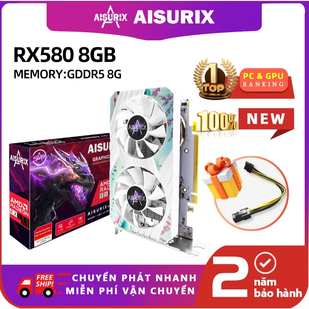 AISURIX RX580 8GB 2048sp Card màn hình RX580 VGA New GPU AMD GDDR5 PC Gaming