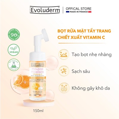 Sữa rửa mặt dạng bọt dịu nhẹ giúp da rạng rỡ, hỗ trợ làm đều màu da chiết xuất Vitamin C Evoluderm 150ml