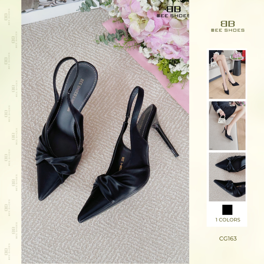Giày cao gót nữ BEESHOES da mịn lì, hở gót mũi nhọn gót nhọn cao 10 phân sẵn màu đen CG163