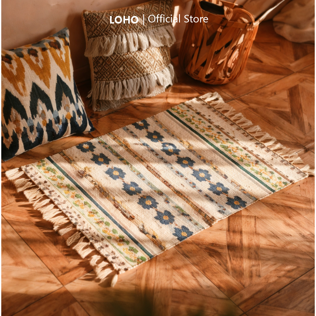 LOHO HOUSE Thảm vintage tua rua thủ công phong cách Bắc Âu
