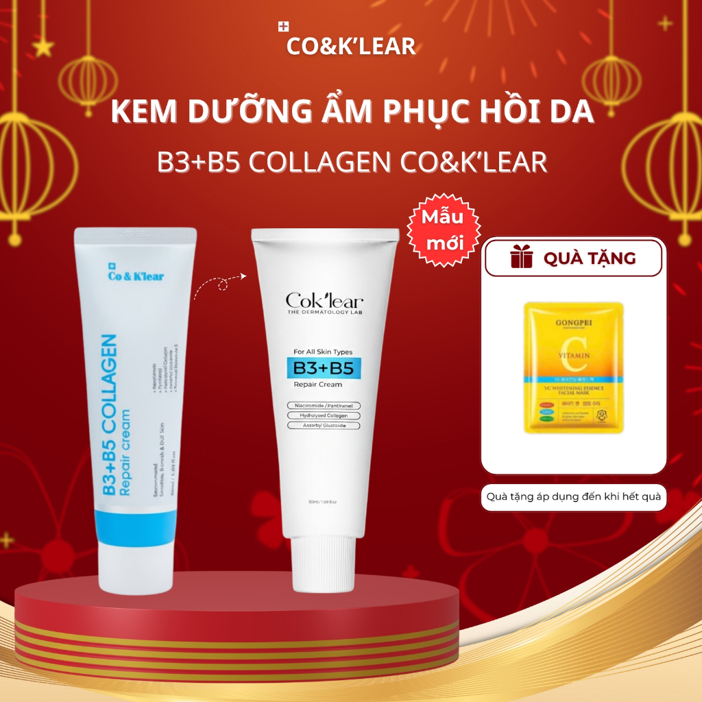 Kem Dưỡng Ẩm Phục Hồi Da B3+B5 Collagen Co&K’lear 50ml, Phục hồi làm dịu da, cấp nước, giúp da căng 