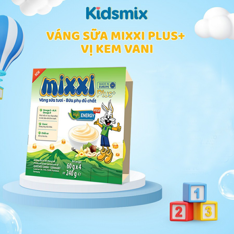 Váng Sữa Mixxi Plus+ Vị Kem Vani Cung Cấp Canxi, Vitamin Giúp Xương Răng Chắc Khỏe, Phát Triển Trí Não, Lốc 4x60g
