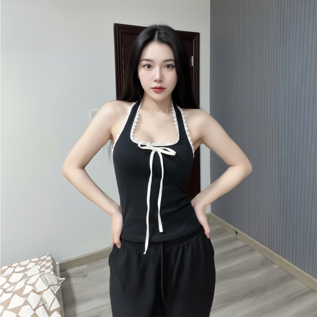 Áo Cổ Yếm Viền Ren DaaLaa Store Phối Nơ Xinh Xắn A51094