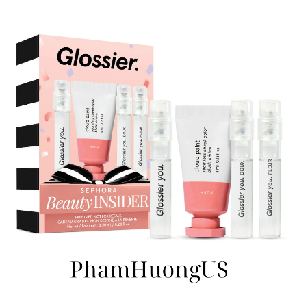 Set Glossier Beauty Insider Má hồng kem + 3 Vials perfume
