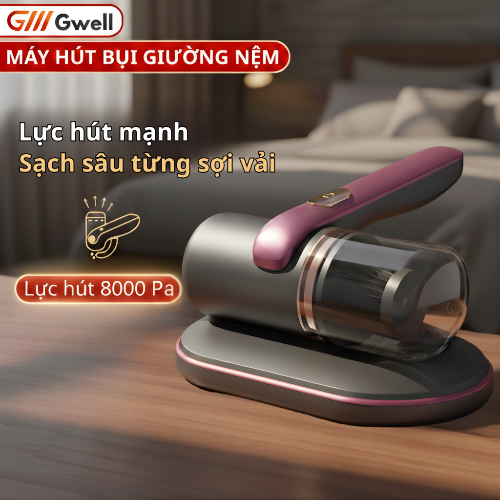 Máy Hút Bụi Giường Nệm Làm Sạch Bụi Ga Giường, Lông Chó Mèo Cầm Tay Tích Điện UV