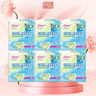 Lốc 6 gói băng vệ sinh Diana Sensi Cool Fresh mát dịu nhẹ 8M, ngăn tràn, kiểm soát mùi có cánh/không cánh
