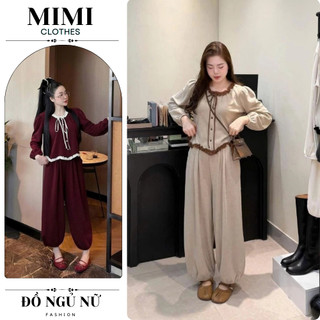 Đồ bộ nữ, set đồ nữ dài tay phối von cổ chanh xả cho nàng diện MIMI HCOM27019