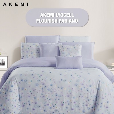 Bộ ga kèm chăn chần bông Akemi Sateri Lyocell Flourish phối 2 màu, gồm 6 món (Super King / King / Queen)