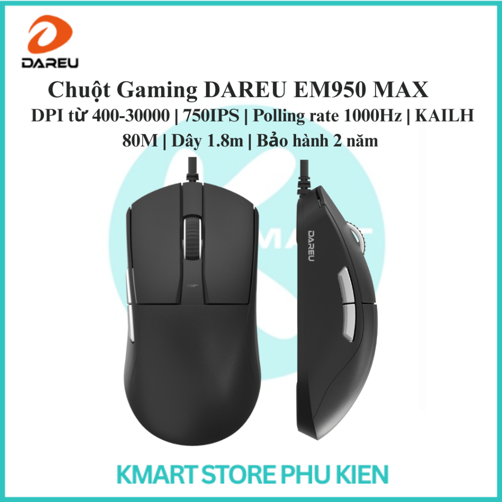 Chuột Gaming DAREU EM950 MAX |  DPI từ 400-30000 | 750IPS | Polling rate 1000Hz | KAILH 80M | Dây 1.