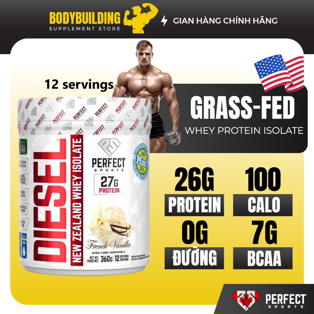 Bột tăng cơ Diesel Whey Protein Isolate Perfect Sports (12 servings) xây dựng và phục hồi cơ bắp