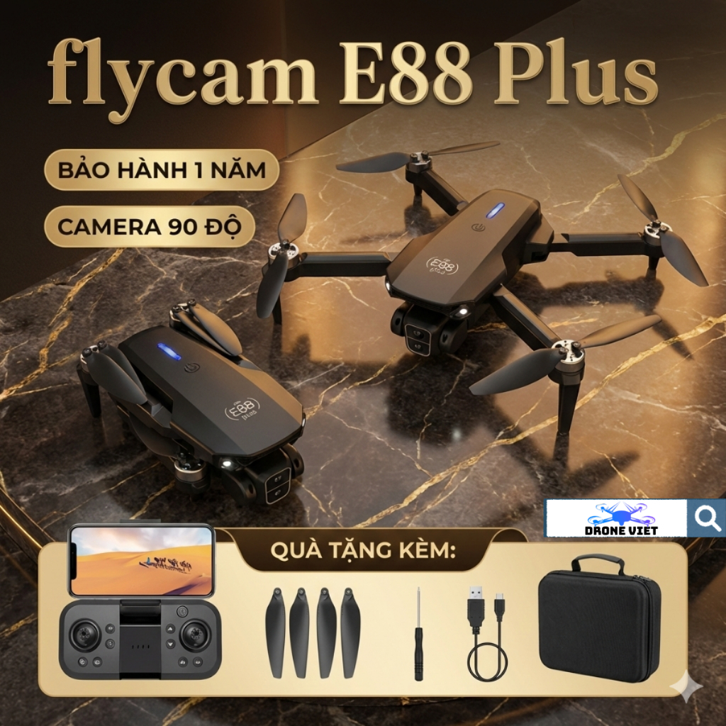 Flycam mini giá rẻ E88 plus, Máy bay điều khiển Bản nâng cấp mới nhất, Flycam siêu sáng